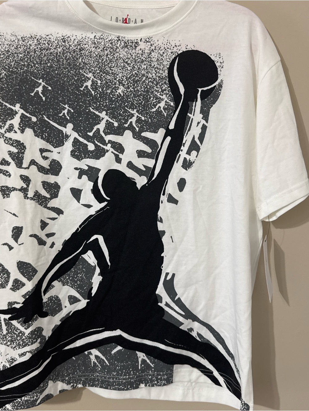 Jordan White Short-Sleeve Tee with Black Jumpman Graphic